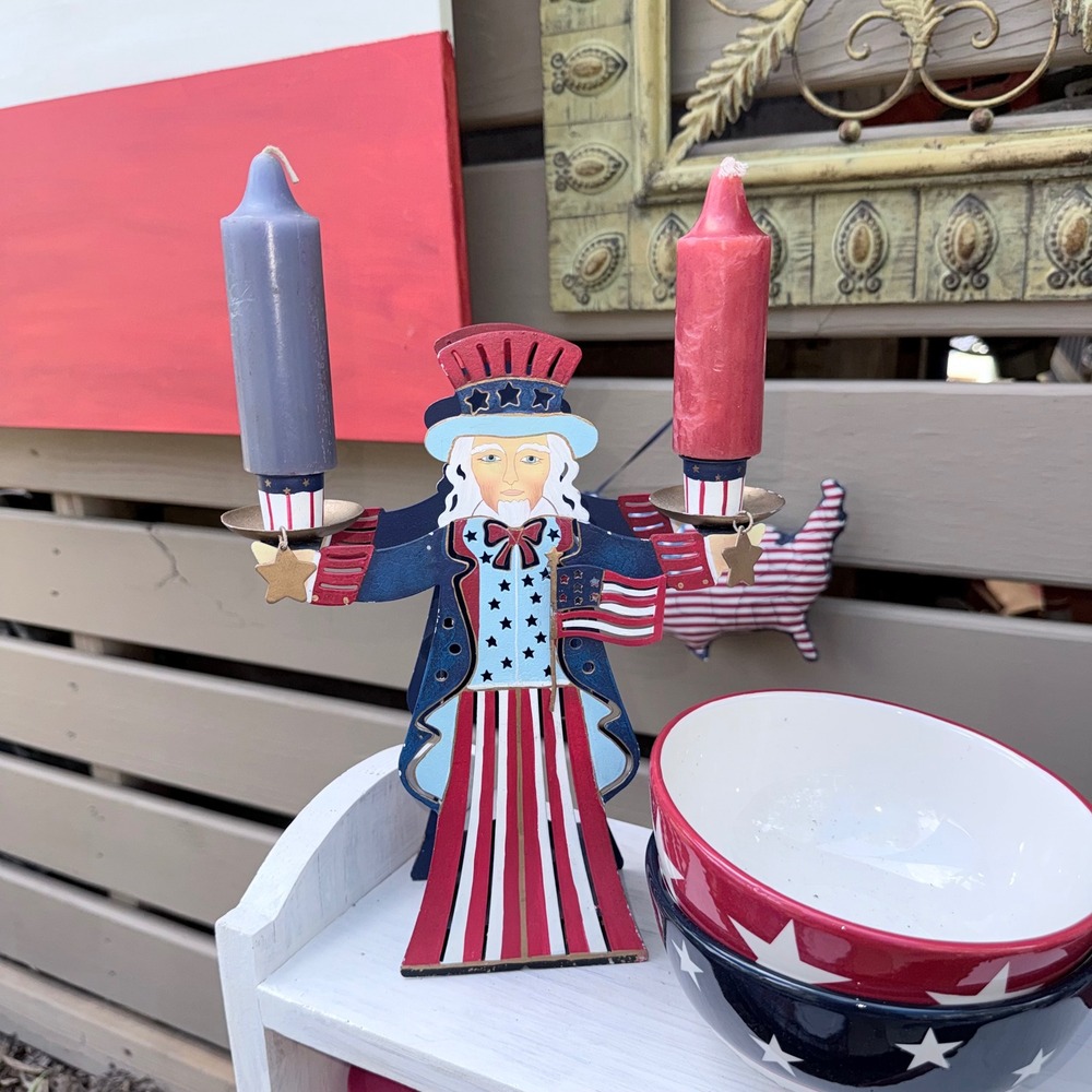 Uncle Sam Fourth of July Metal 3D Taper + Votive Candle Holder PartyLite